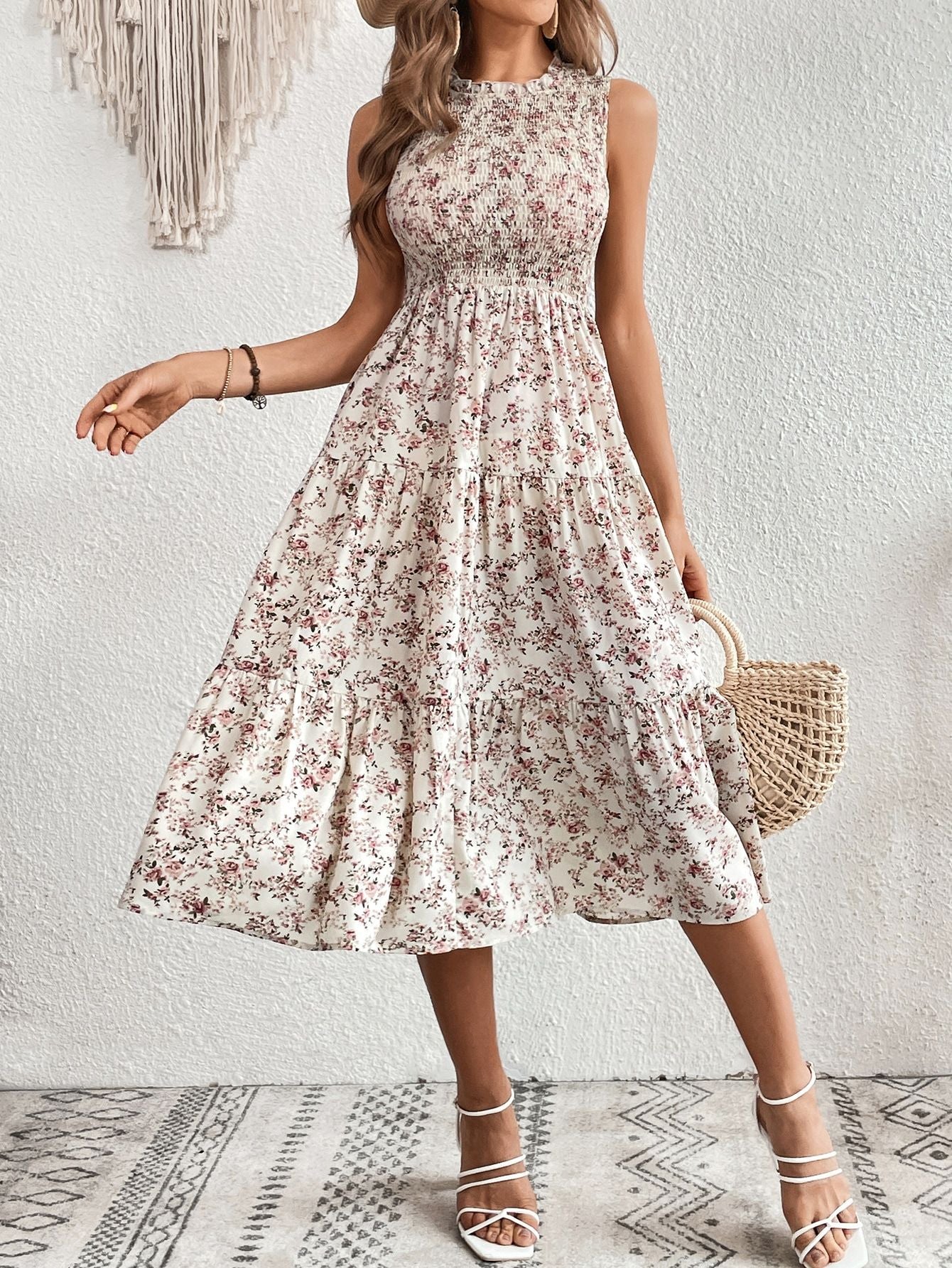 Women Clothing Spring Summer Floral Dress Women Elegant Holiday Large Swing Dress
