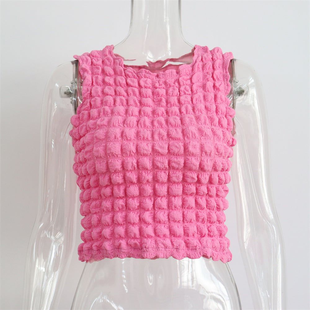 Spring Summer Small Vest Women Street Sexy Round Neck Sleeveless Short Cropped Top Women