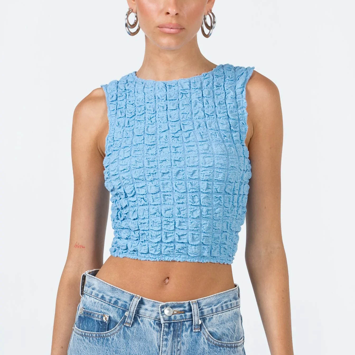 Spring Summer Small Vest Women Street Sexy Round Neck Sleeveless Short Cropped Top Women