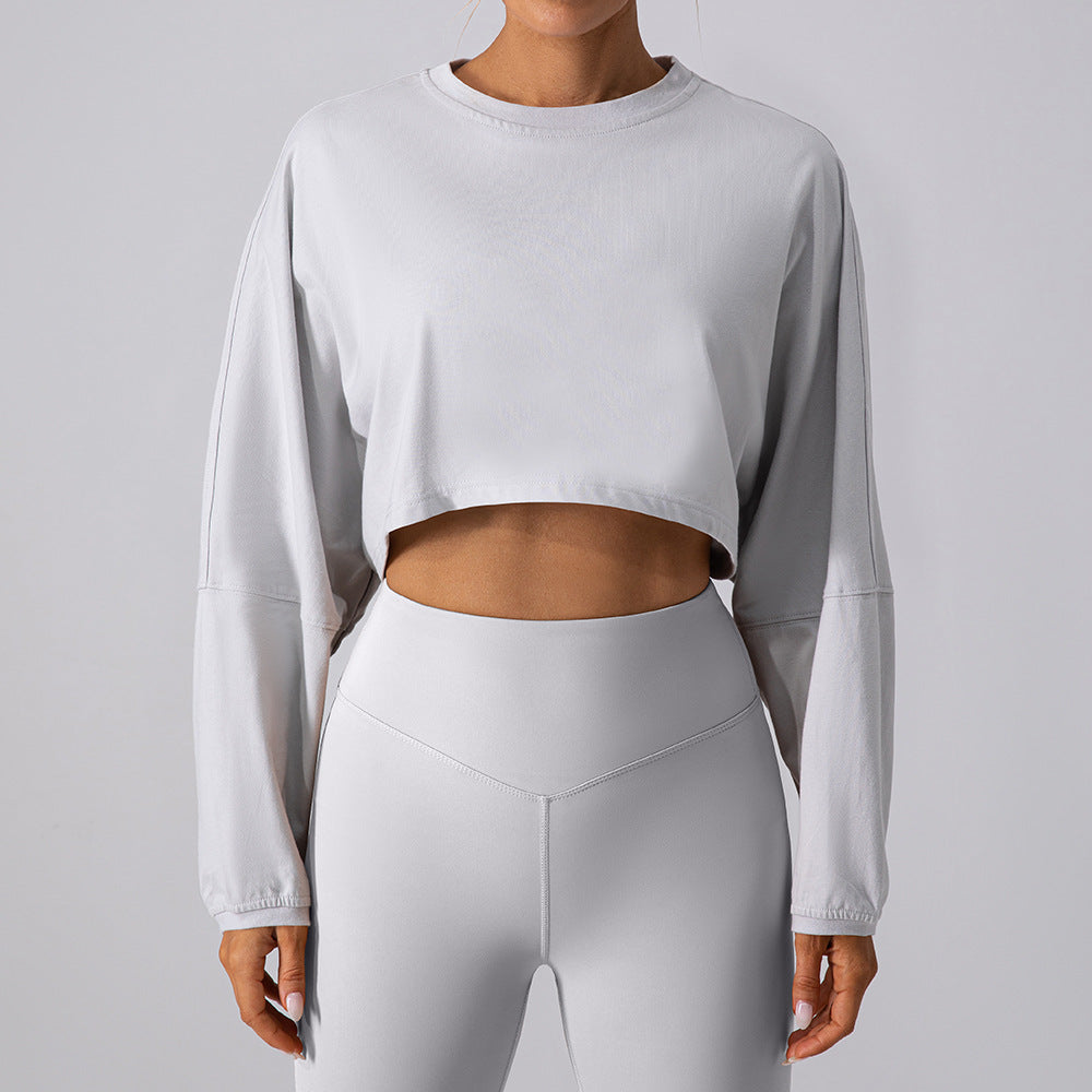 Round Neck Sweater T Shirt Short Sports Bottoming Shirt Yoga Running Loose Long Sleeve Top Women