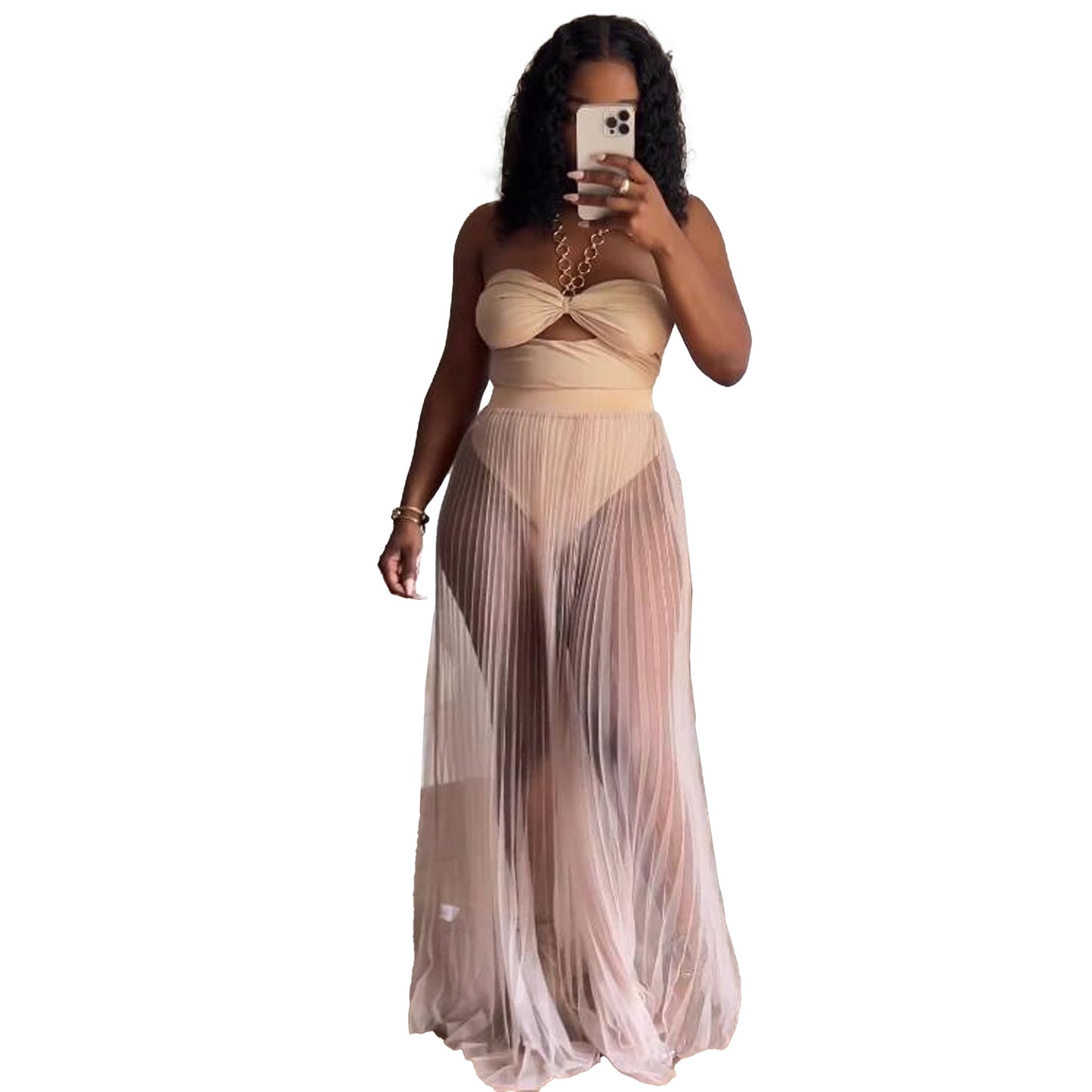 Sexy Mesh See through One Piece Halter Two Piece Swimsuit