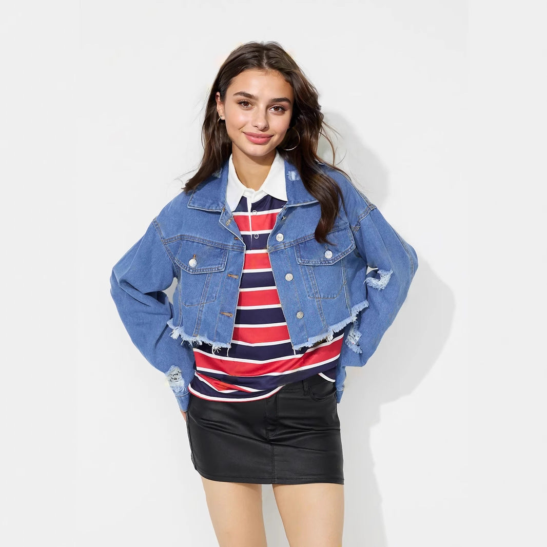 Women Clothing Autumn Casual Loose Short Denim Coat