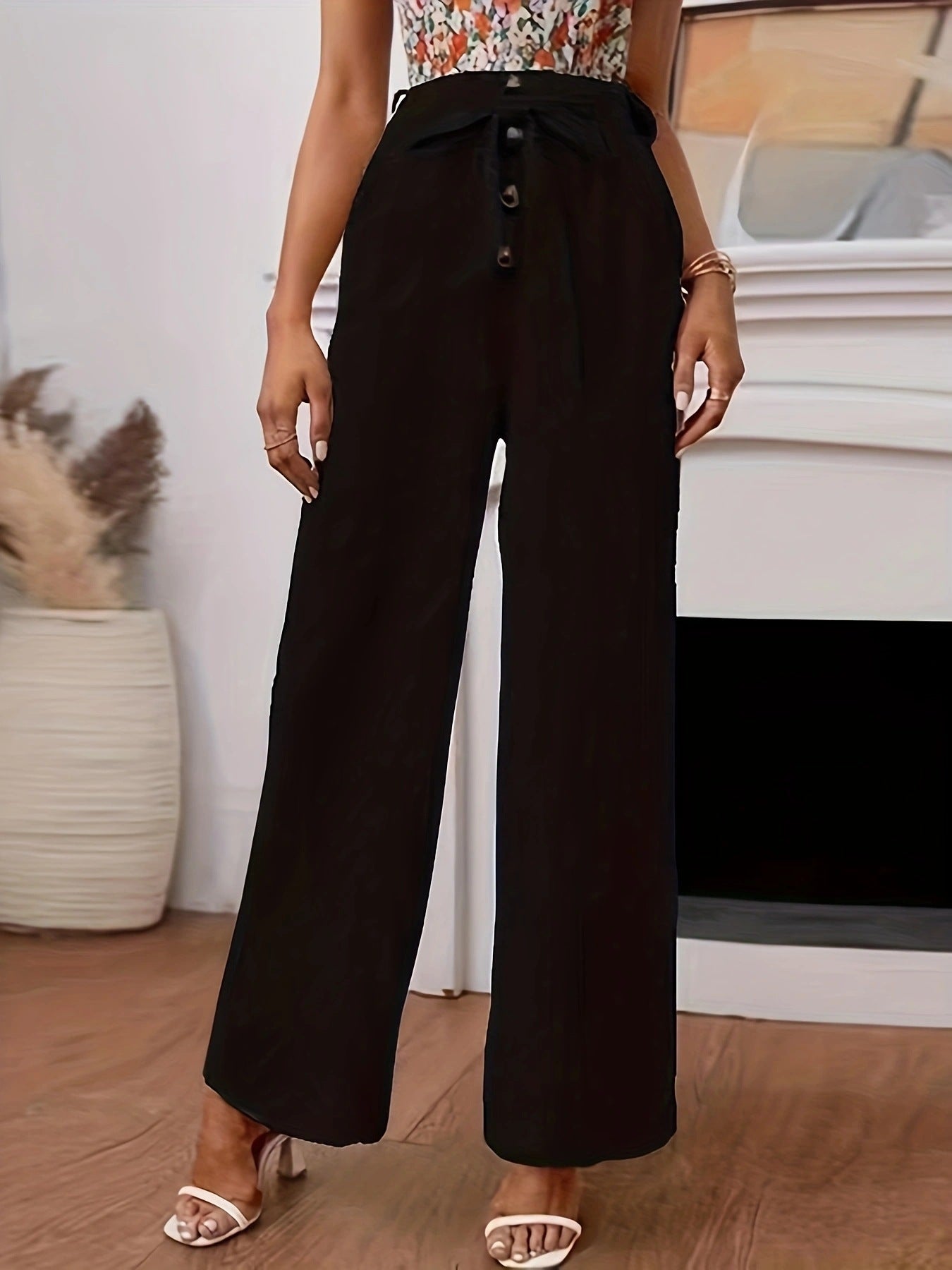 Spring Summer Women Clothing Solid Color Cotton Linen Elastic Loose Casual Wide Leg Women Trousers