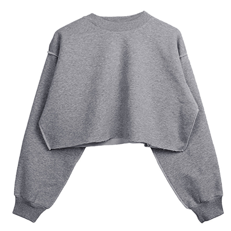 Fleece Lined Long Sleeved Fitness Yoga Wear Top Sports Cropped Short Sweater for Women