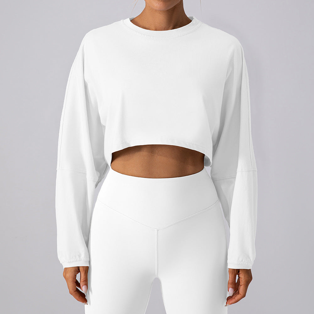 Round Neck Sweater T Shirt Short Sports Bottoming Shirt Yoga Running Loose Long Sleeve Top Women