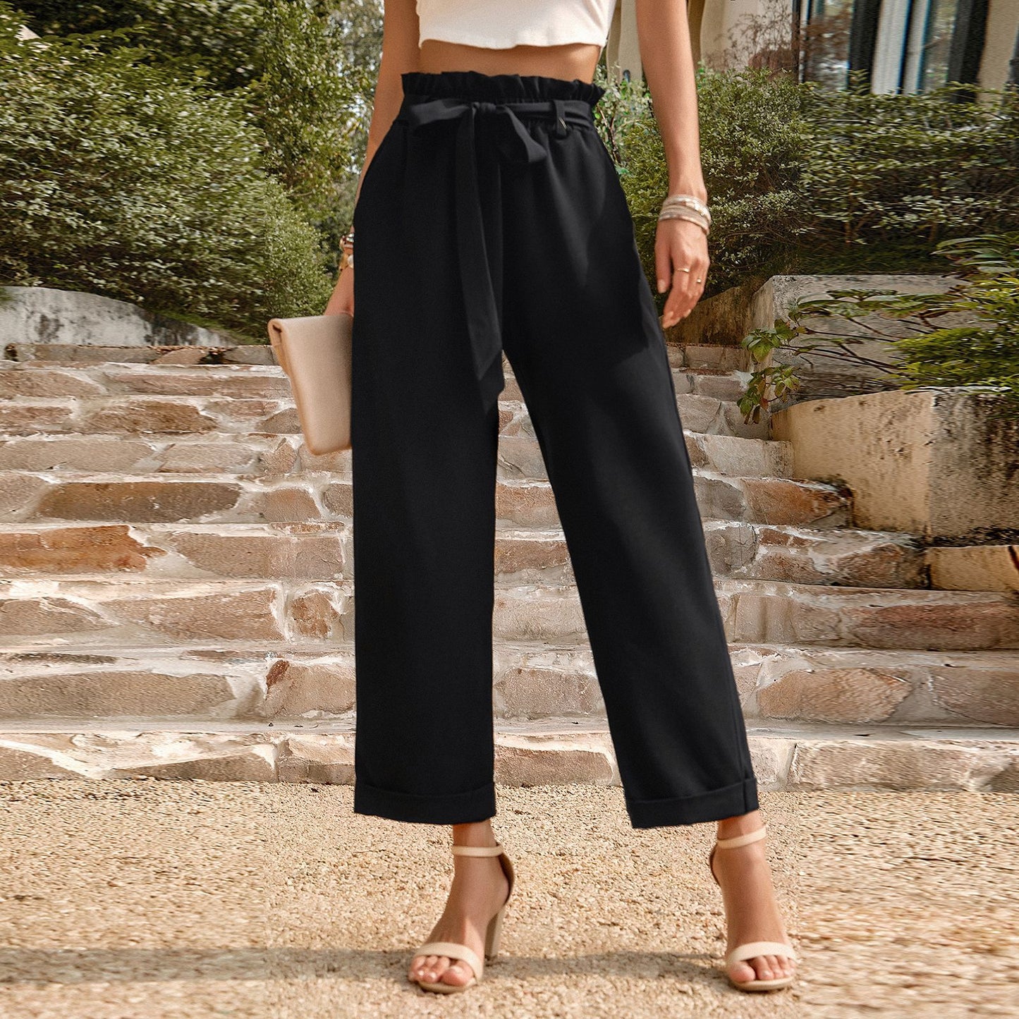 Solid Color Casual Pants Women Summer Office Loose Trousers