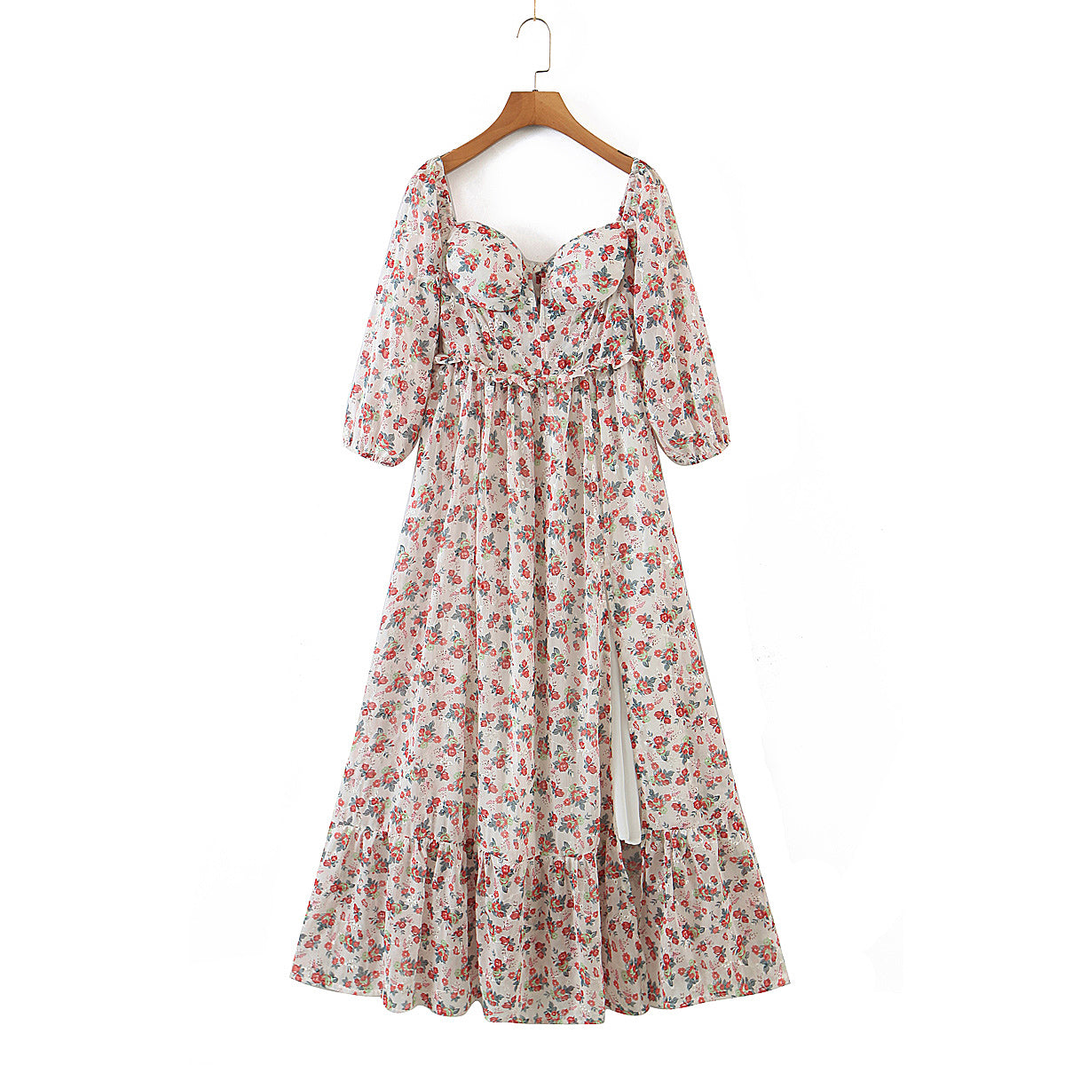Women off Neck Large Swing Side Split Dress Summer Holiday Embroidery Floral