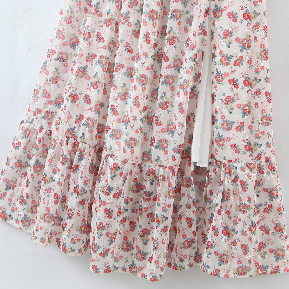 Women off Neck Large Swing Side Split Dress Summer Holiday Embroidery Floral
