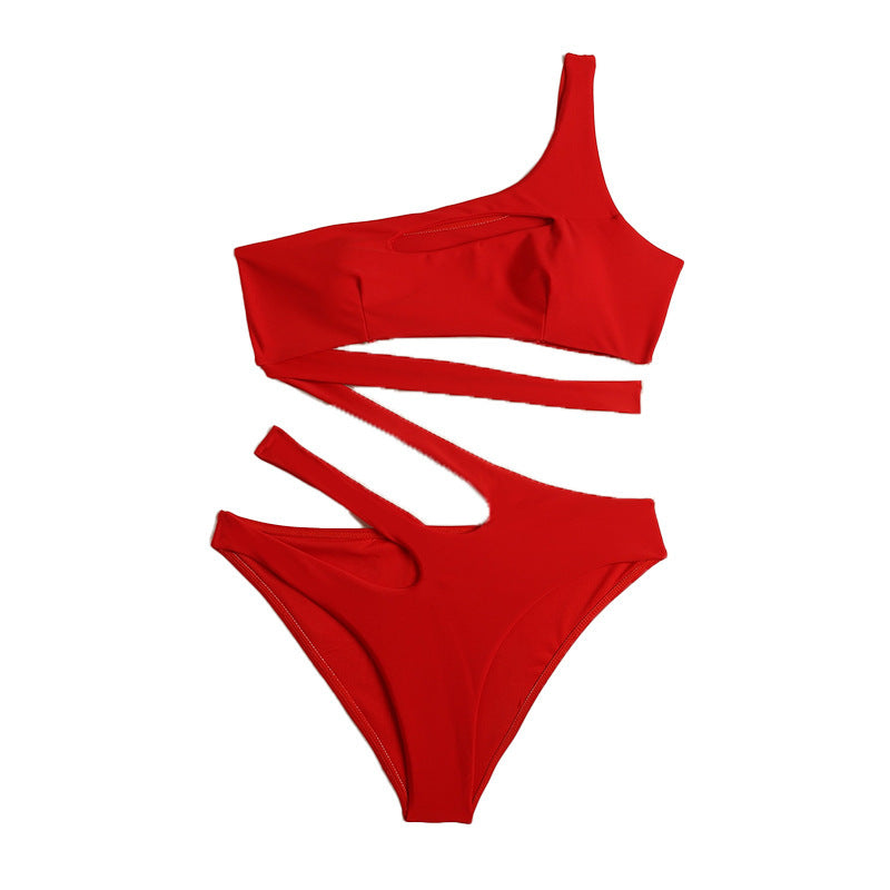 Solid Color One Shoulder Hollow Out Cutout out Swimsuit Women Vacation Travel Beach Spring Swimsuit