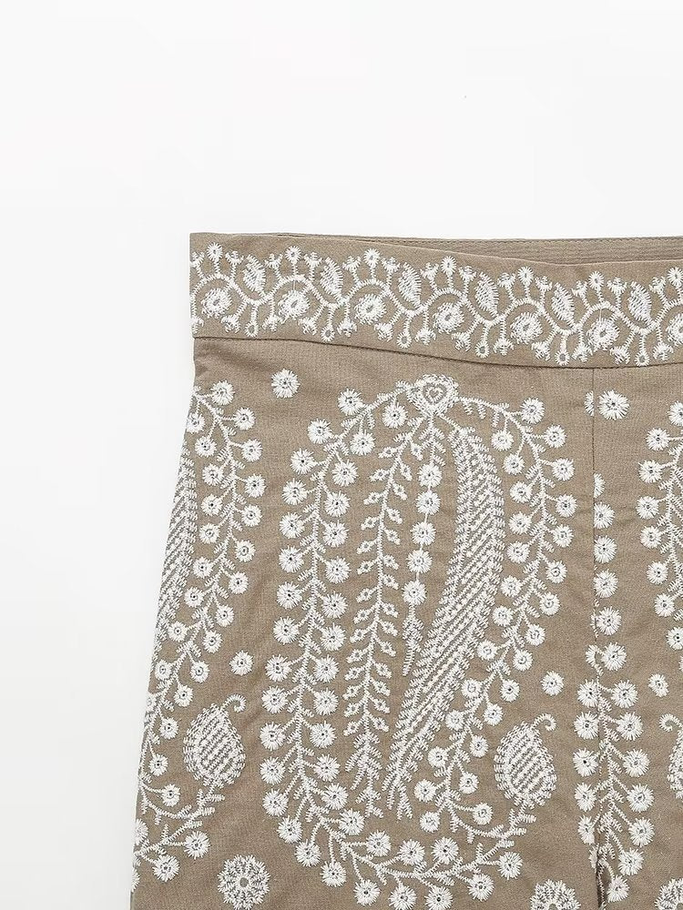 Summer Women Clothing Street Casual Linen Embroidery Shorts