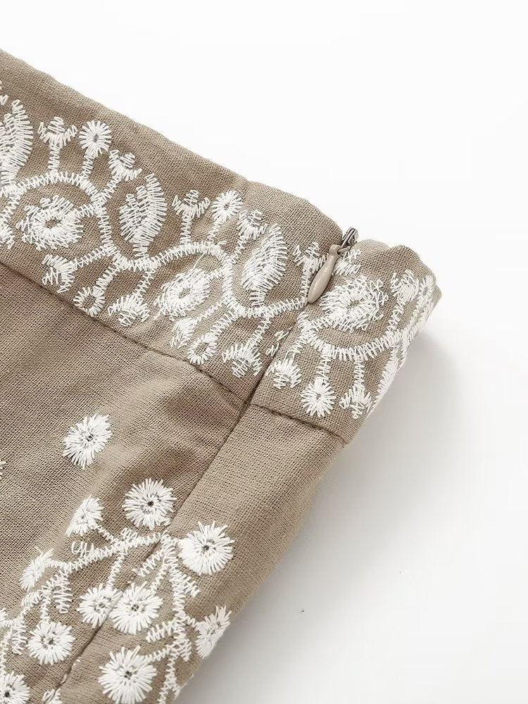 Summer Women Clothing Street Casual Linen Embroidery Shorts