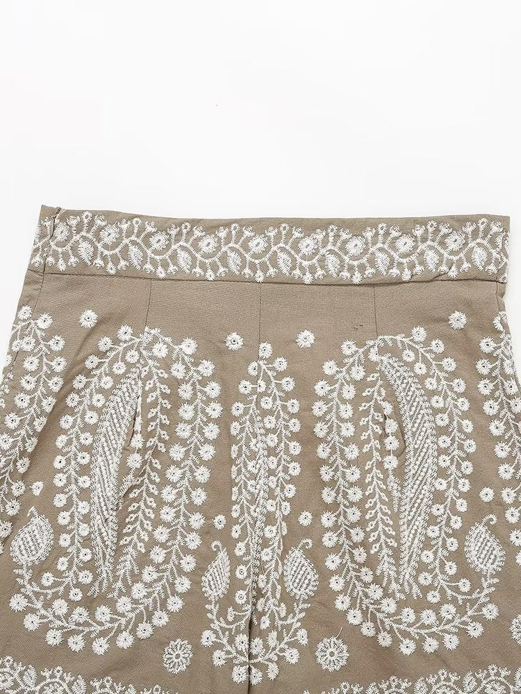 Summer Women Clothing Street Casual Linen Embroidery Shorts