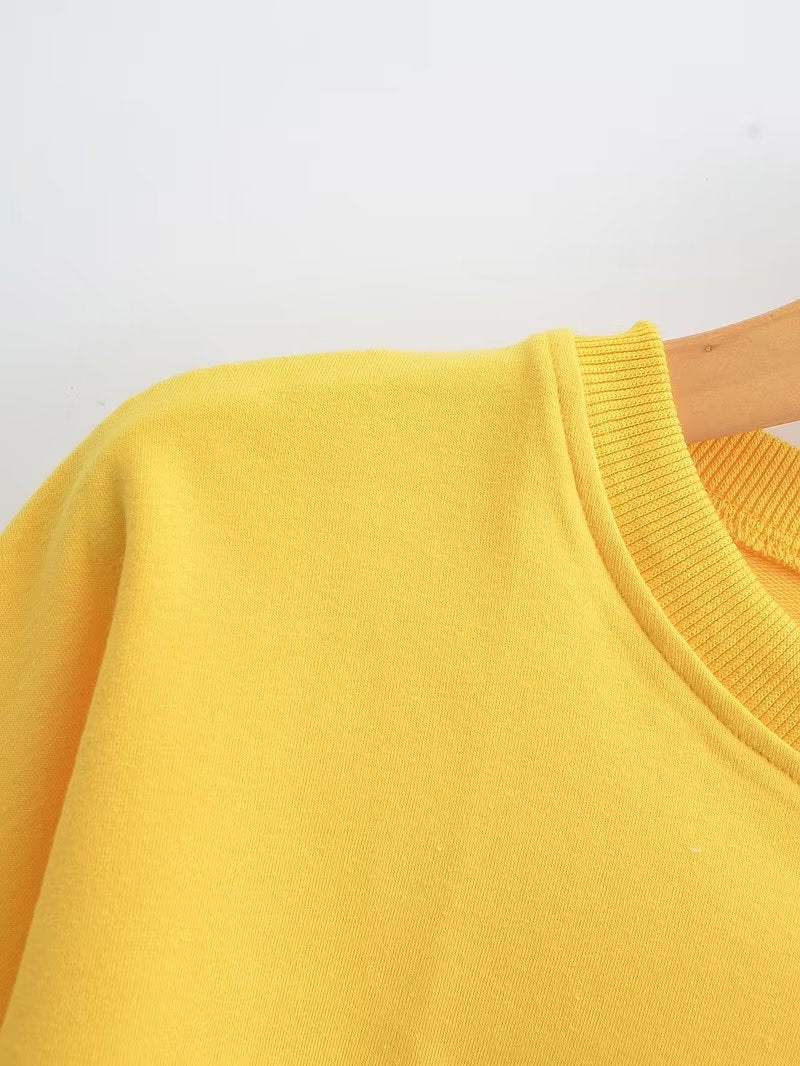 Spring Cropped Sweater Round Neck Loose Long Sleeves Pullover Sweater Women