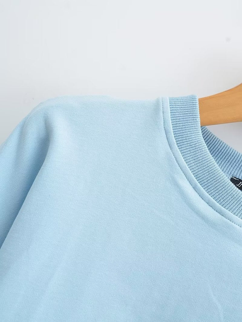 Spring Cropped Sweater Round Neck Loose Long Sleeves Pullover Sweater Women