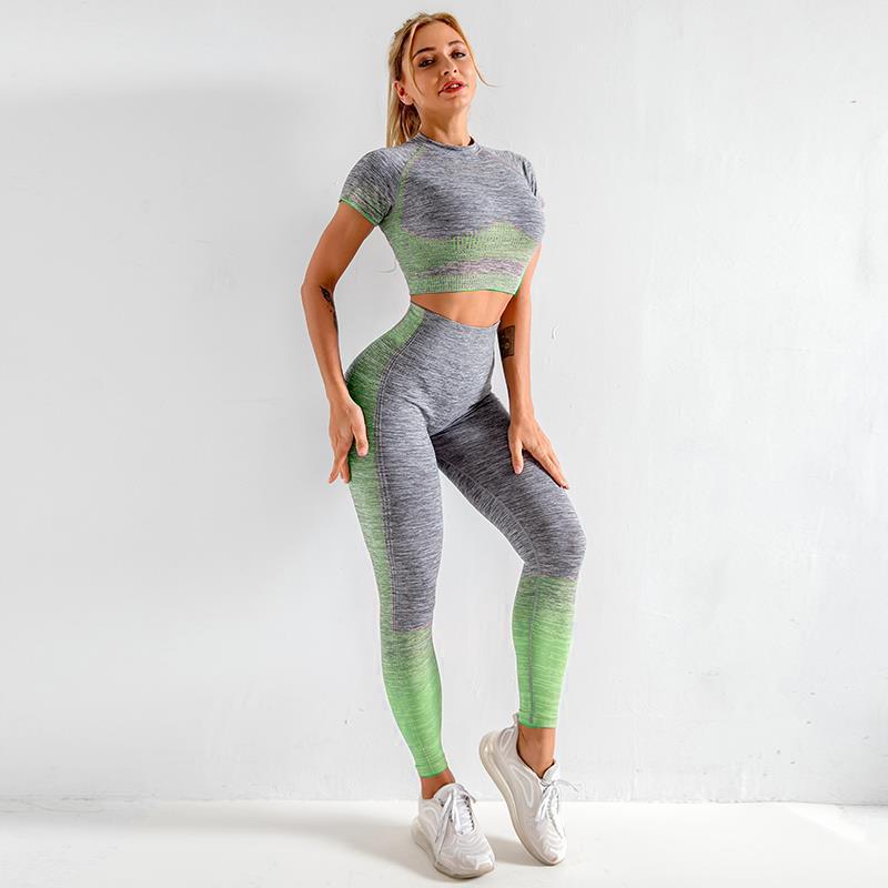 Seamless Yoga Suit Knitted Short Sleeve Hip Lifting Stretch Fitness Exercise Yoga Clothes