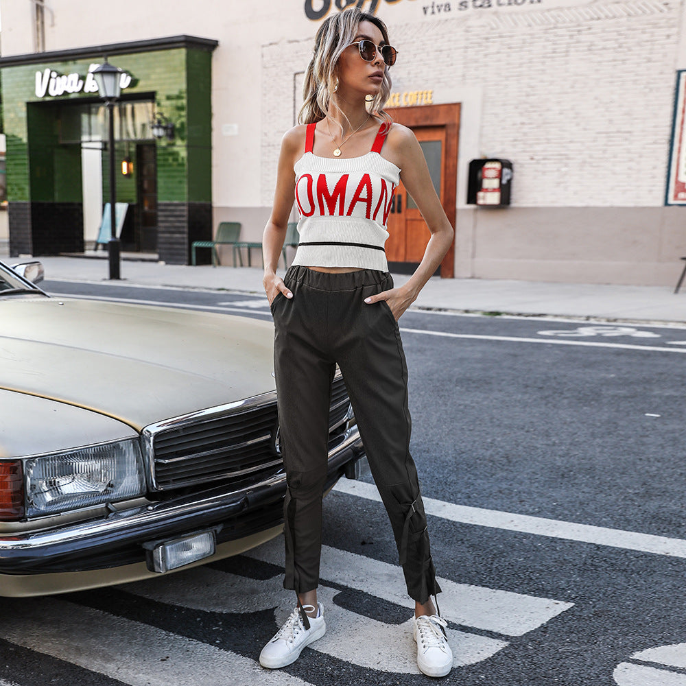 Spring Autumn Women Wear Casual Bandage Personality Solid Color Low Waist Skinny Pants