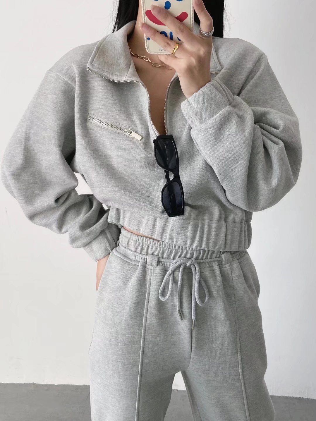 Autumn Winter New Half Zipper Sweater Trend Internet Celebrity Fashion Women Wear Stand Collar Loose-Fitting Short