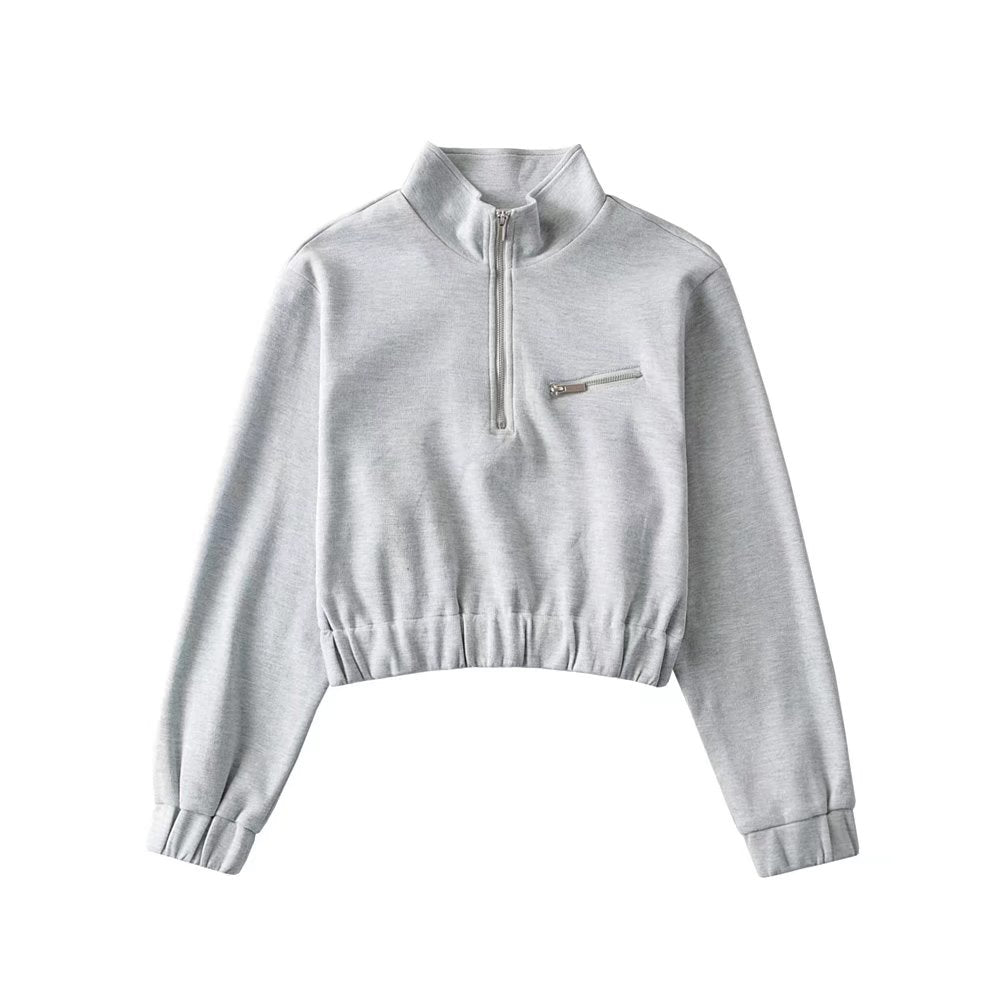Autumn Winter New Half Zipper Sweater Trend Internet Celebrity Fashion Women Wear Stand Collar Loose-Fitting Short