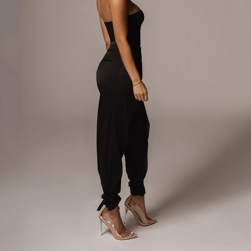 Women High Waist Lace-up Beam Skinny Trousers