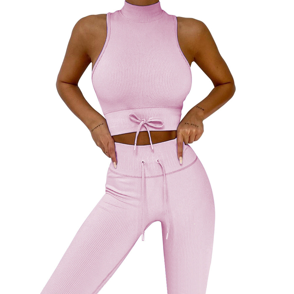 Seamless Sports Yoga Workout Clothes Turtleneck Vest Pants Piano Line Sports Sets Women