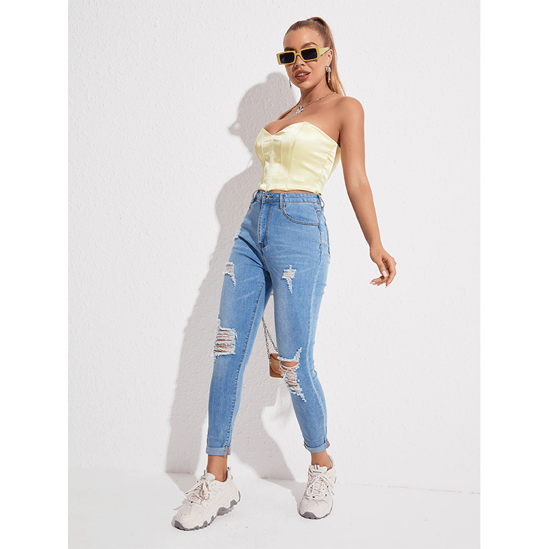 Elastic Ripped Slim Fit Skinny Pants Slim Fit Slimming Tight Jeans Women