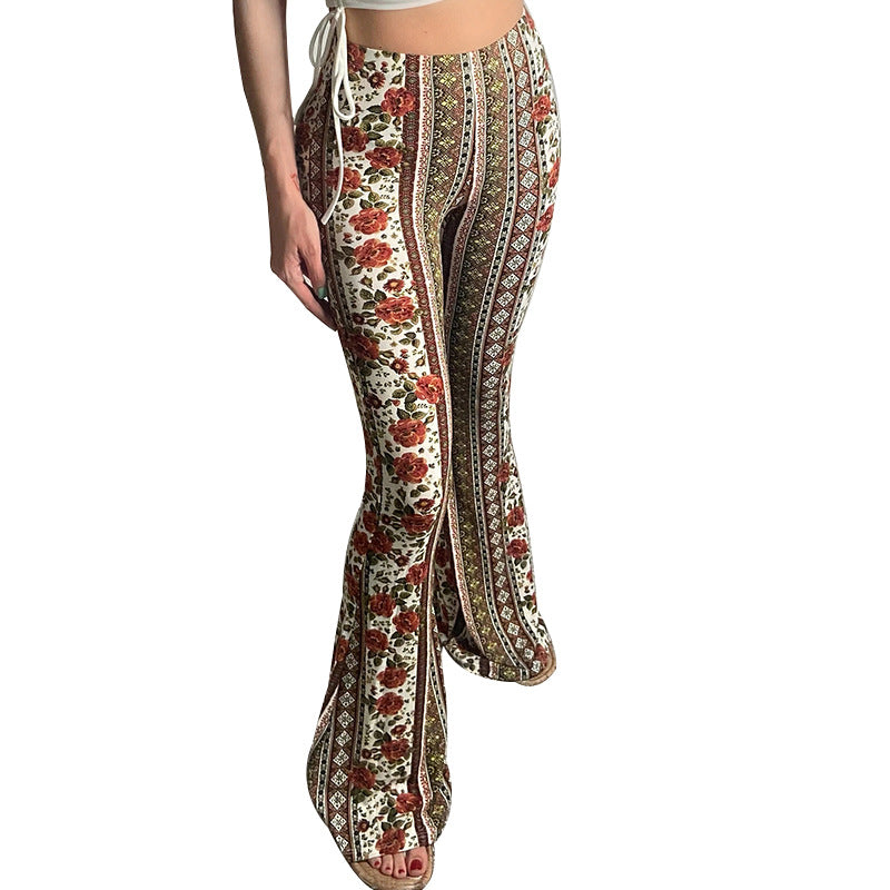 Women Clothing Printed Boho Slightly Flared Leggings