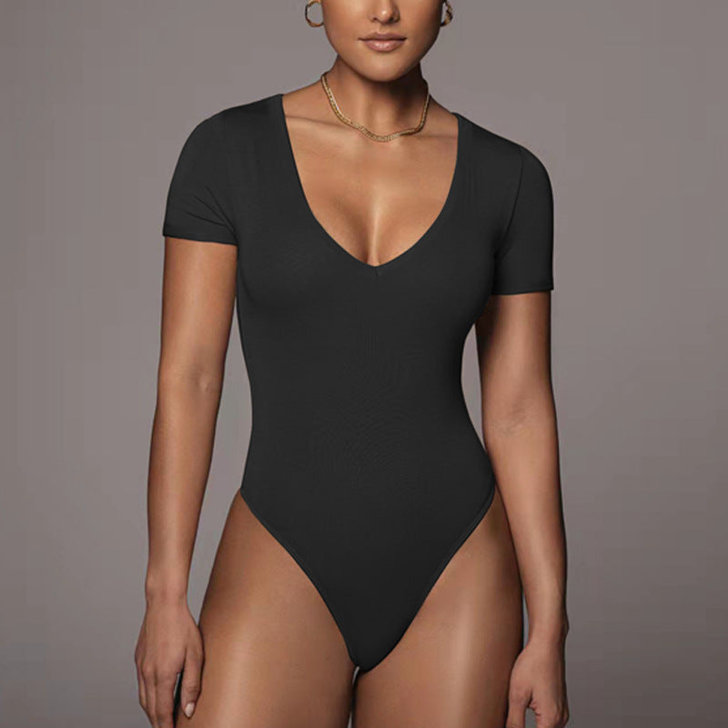 Bodysuit Spring/Summer Women Clothing Short Sleeve V-neck Sexy Tight Bodysuit