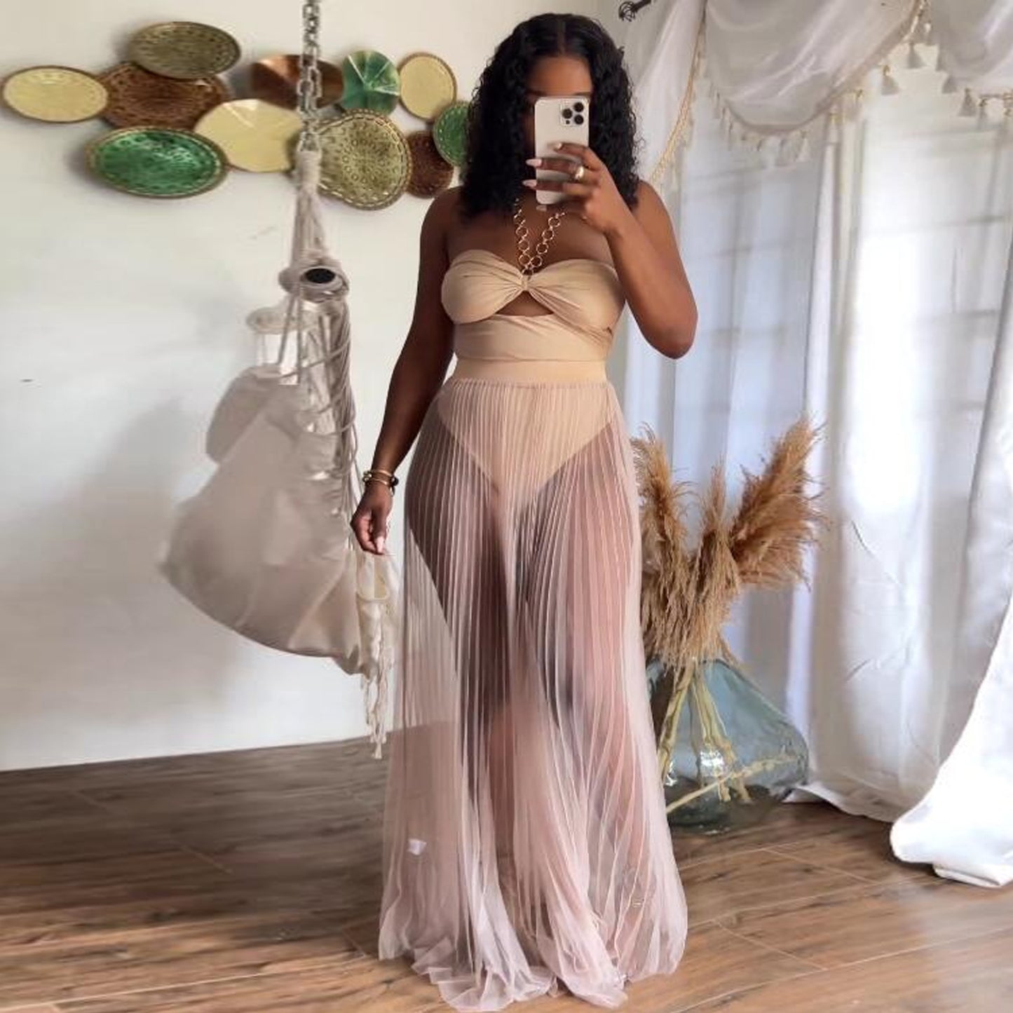 Sexy Mesh See through One Piece Halter Two Piece Swimsuit