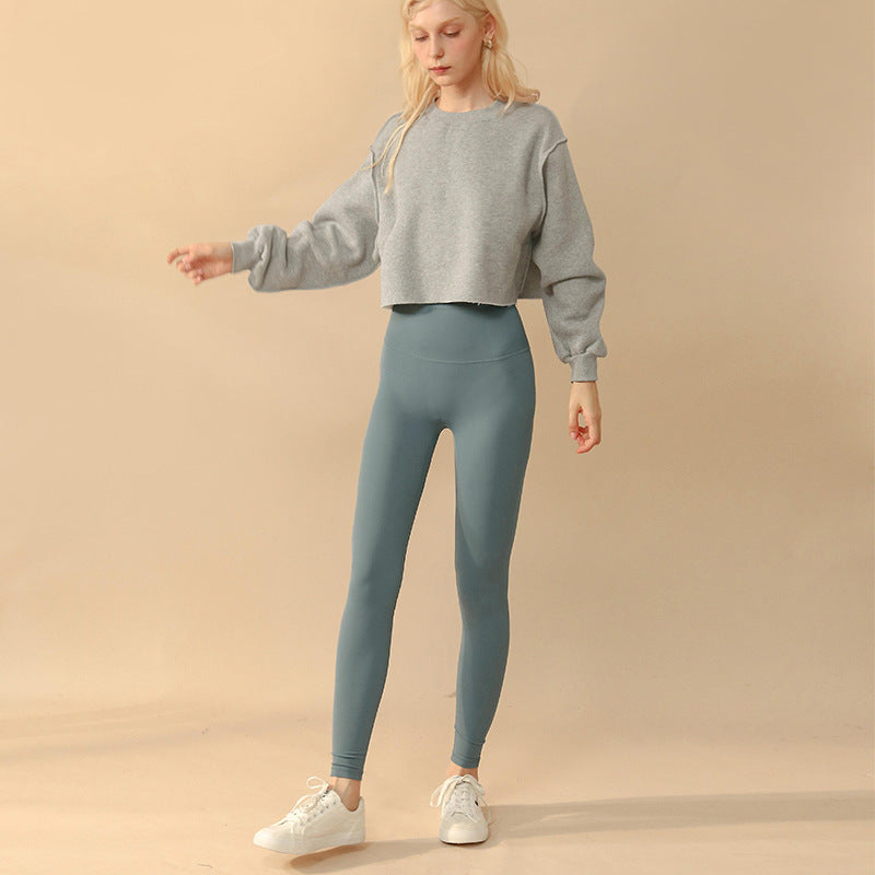 Fleece Lined Long Sleeved Fitness Yoga Wear Top Sports Cropped Short Sweater for Women
