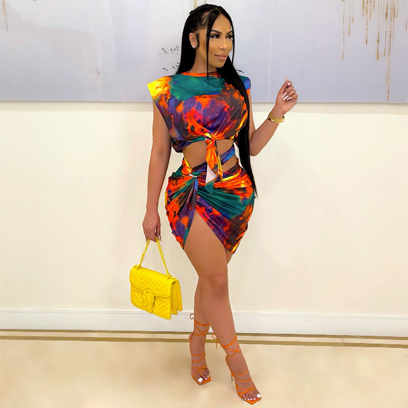 Clothing Suit Skirt Sexy Printed Tie-Dye Bandage Sexy Nightclub Dress