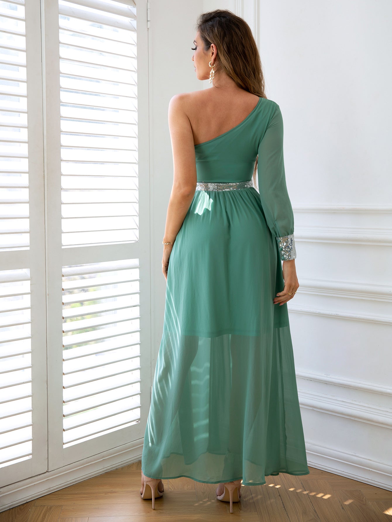 Women Dress Split Irregular Asymmetric Slim Fit Oblique Shoulder Dress