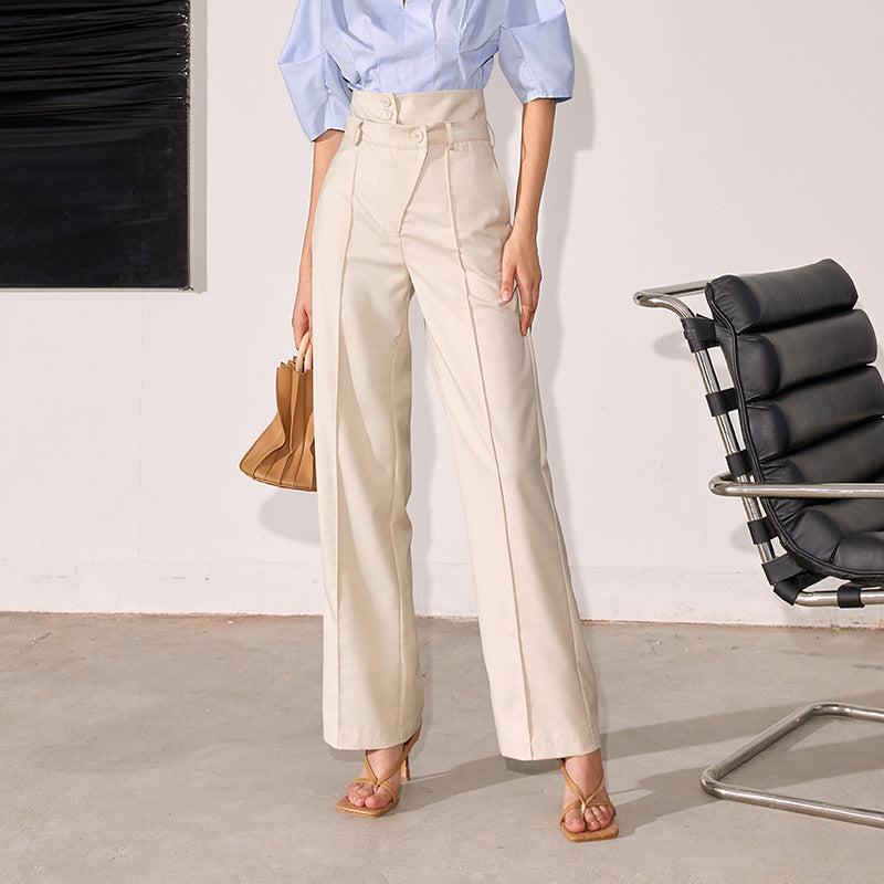 Stitching High Waist Straight Wide Leg Pants Women Summer Drooping Slimming Casual Pants