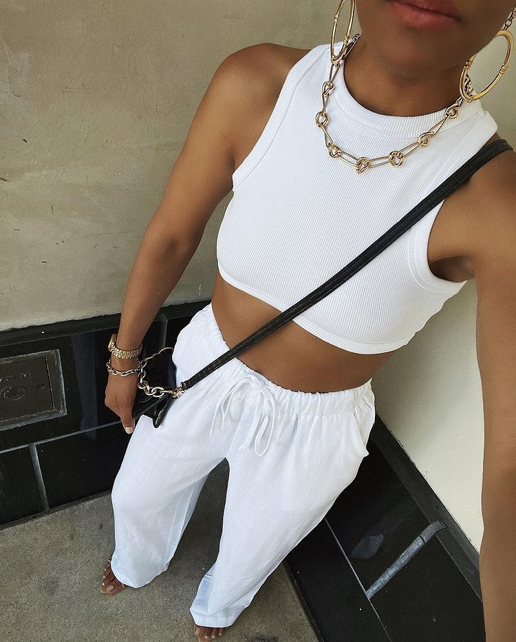 Round Neck Rib Sports Vest Spring Summer Sexy Cropped Slimming Waist I Shaped Short Top