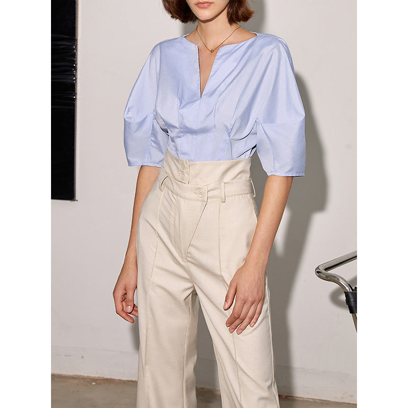 Stitching High Waist Straight Wide Leg Pants Women Summer Drooping Slimming Casual Pants