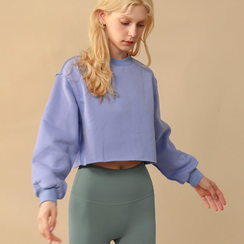 Fleece Lined Long Sleeved Fitness Yoga Wear Top Sports Cropped Short Sweater for Women