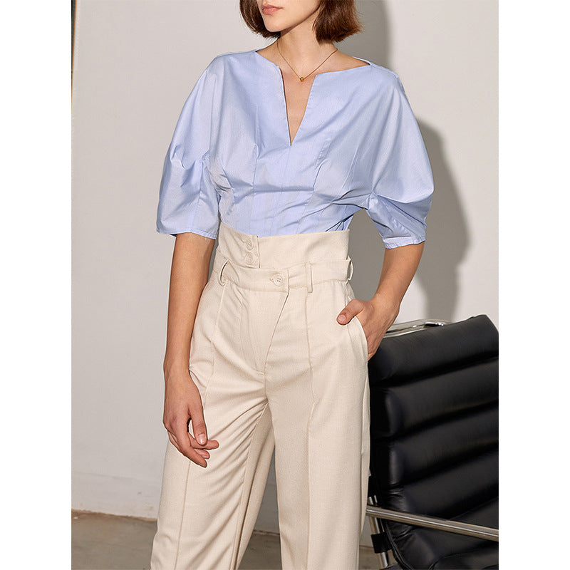 Stitching High Waist Straight Wide Leg Pants Women Summer Drooping Slimming Casual Pants