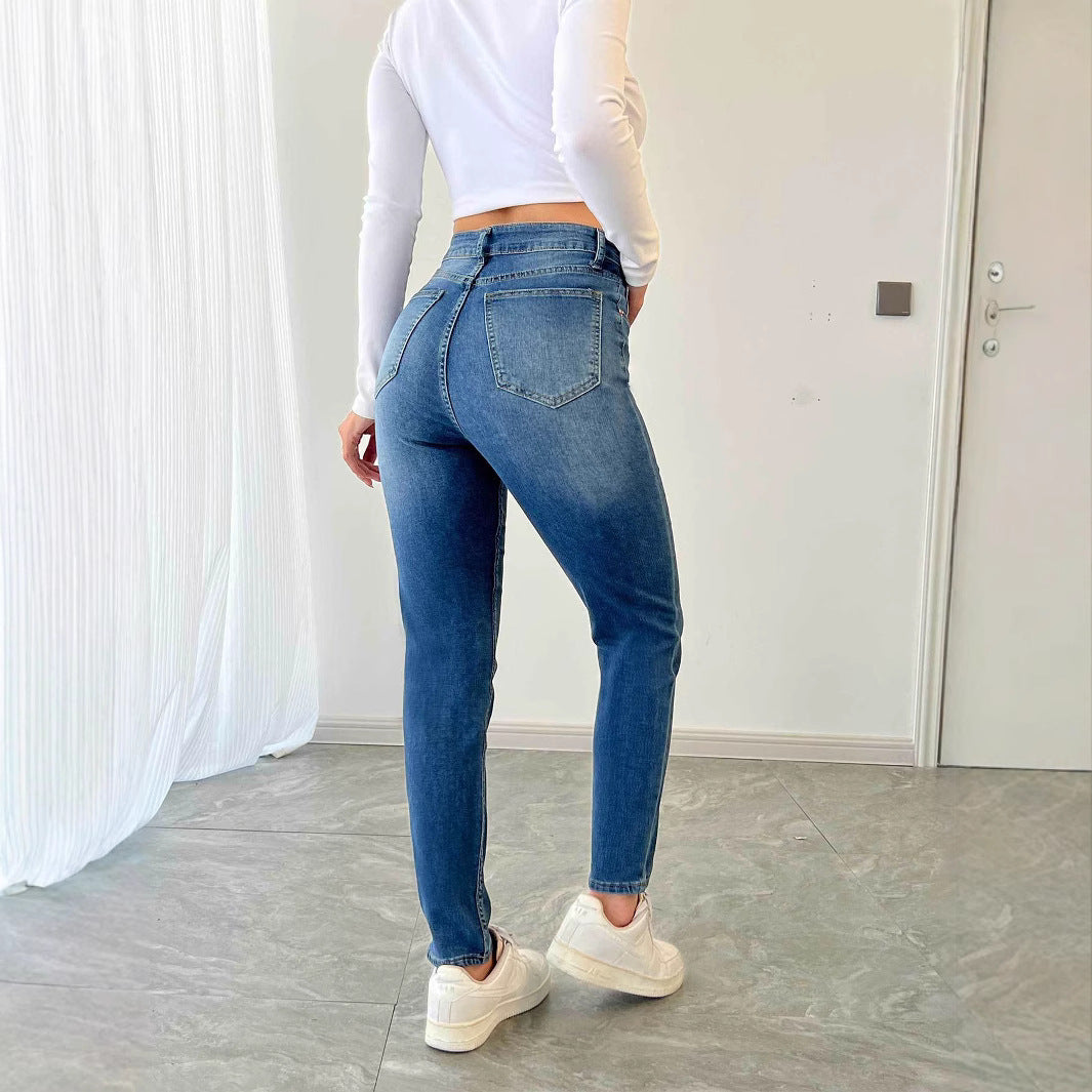 Simple High Waist Stretch Slimming Tight Skinny Jeans for Women