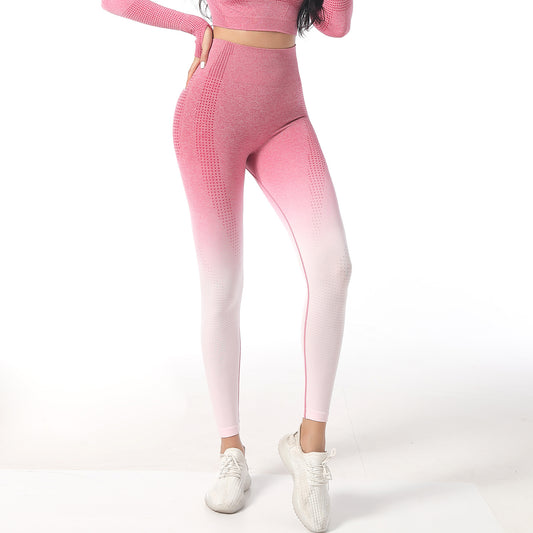 Gradient Color Belly Contracting Hip Raise Yoga Pants Women's High Waist Workout Pants Peach Hip Fitness Pants Trousers Dot Pattern