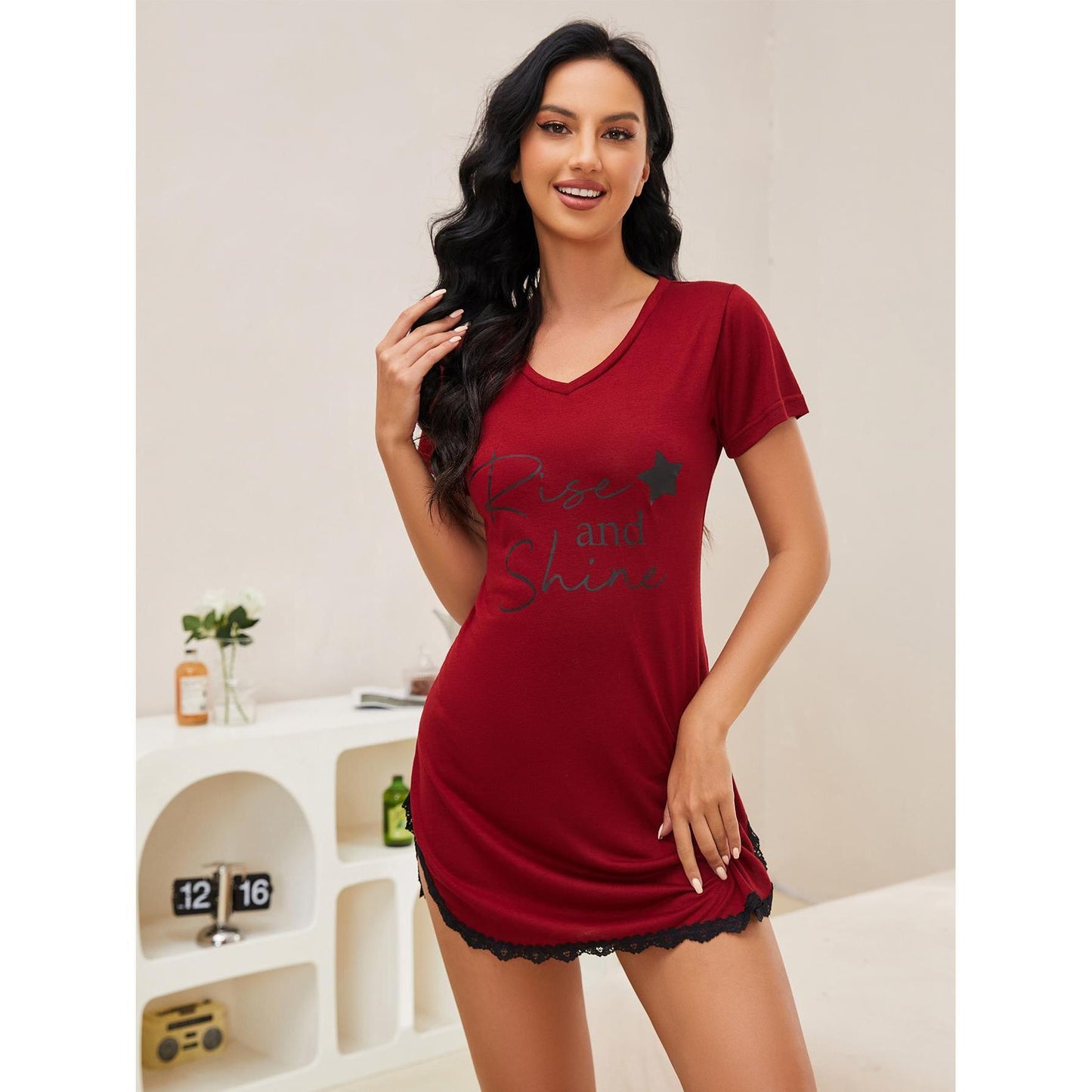 Nightdress Summer Short Sleeve One Piece Night Dress Women Dress