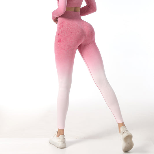 Gradient Color Belly Contracting Hip Raise Yoga Pants Women's High Waist Workout Pants Peach Hip Fitness Pants Trousers Dot Pattern